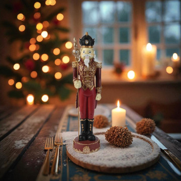 Chique Notenkraker met Zwarte Kroon en Dirigeerstok  - 62CM