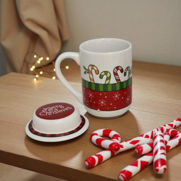 Kerstmok met deksel en zuurstokken - 400 ml