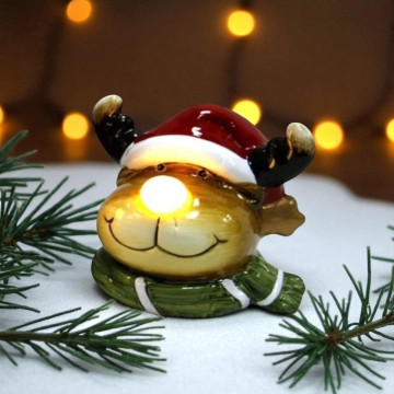 Beeldje rendier hoofd met verlichte neus - 10 cm