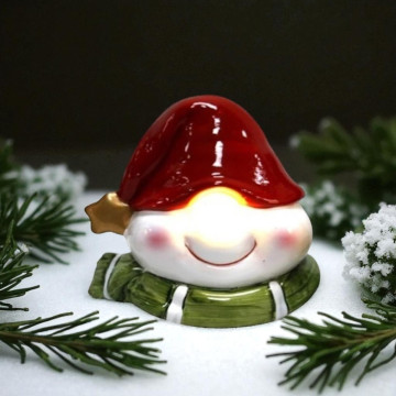 Beeldje sneeuwpop met verlichte neus - 10 cm