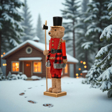 Notenkraker Beer in rode soldatenoutfit - 78 cm