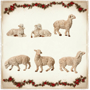 Losse dieren voor kerststal - 6 schapen - 2 cm hoog