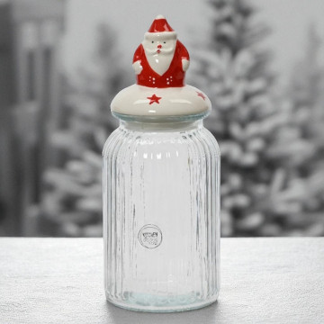Koekjespot - voorraadpot van glas - met Kerstman
