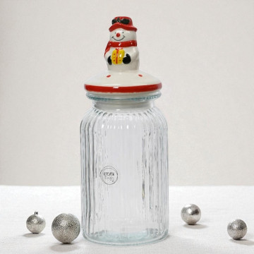 Koekjespot - voorraadpot van glas - met Sneeuwpop