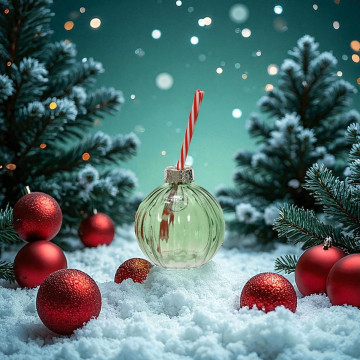 Drinkbeker - Groene kerstbal met rietje