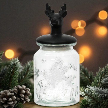Glazen voorraadpot met zwart rendier deksel - 23,5 cm hoog
