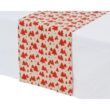 Kerst tafelloper met glimmende kerstbomen - 150 x 32 cm