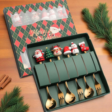 6-delige Kerst bestek set met kerstman en kerstboom in cadeauverpakking
