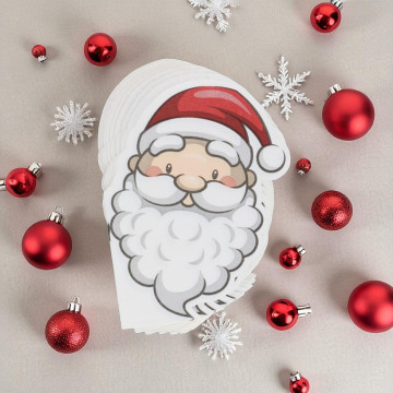 Set van 12 kerst servetten in de vorm van een kerstman hoofd 