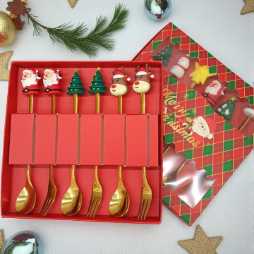 Feestelijke 6-delige kerst bestekset in cadeauverpakking