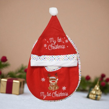 Kerst Baby Slabbetje met Muts - Rendier