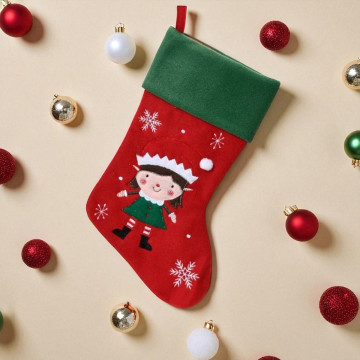 Kerstsok met hanger -  Elfje - Rood