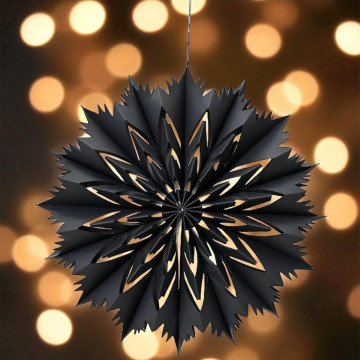 Hangende kerstster van papier - Zwart - Rond - 40cm