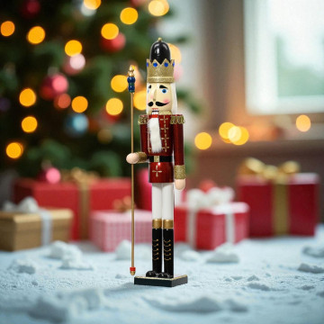 Traditionele notenkraker met dirigeerstok en kroon - 89 cm