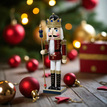 Traditionele notenkraker met kroon en dirigeerstok - 38 CM