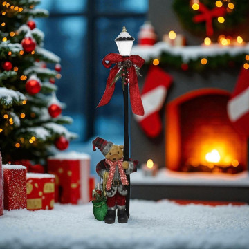 Kerst Beer met lantaarnpaal met LED - 110 cm