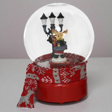 Kerst schudbol Rendier met muziek en licht 13 x 19 cm