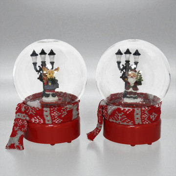 Set van twee kerst schudbollen met muziek en licht Kerstman & Rendier 13 x 19 cm