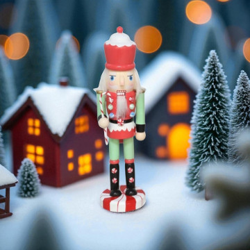 Feestelijke Notenkraker met zuurstok - 25 cm