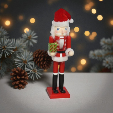 Notenkraker kerstman met cadeau - 38 cm
