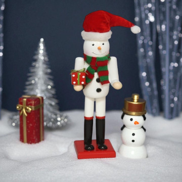 Notenkraker Sneeuwpop met sjaal - 38 cm