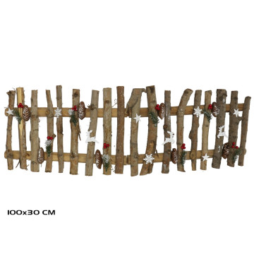 Decoratief houten hekje met kerstdecoratie - 100 x 30 cm
