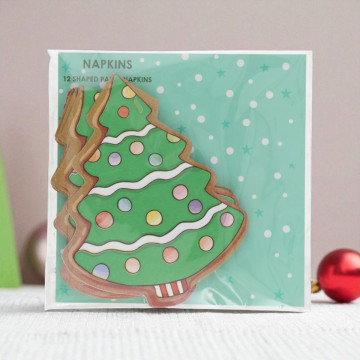 Set van 12 kerst servetten in de vorm van een kerstboom 26 x 26 cm