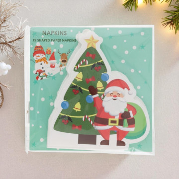 Set van 12 servetten met kerstboom en kerstman 