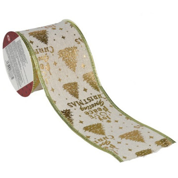 Decoratief gouden kerstlint met kerstbomen - 270 cm