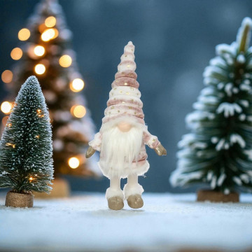 Kerstgnoom met verlichte neus 58 cm - Roze