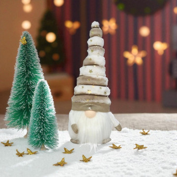 Kerstgnoom met verlichte neus 39 cm - Bruin