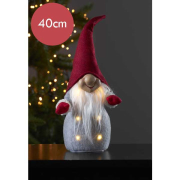 Kerstkabouter rood met 6 LED lampjes - 40 cm
