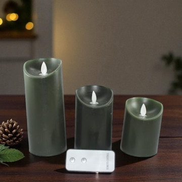 LED kaars set van 3 - ø 7.5 cm Donker Groen