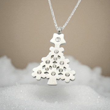 Zilveren ketting met kerstboom en diamantjes