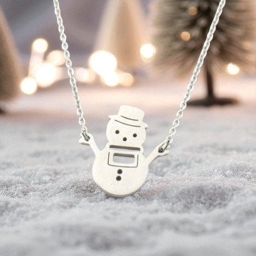 Zilveren ketting met witte sneeuwpop