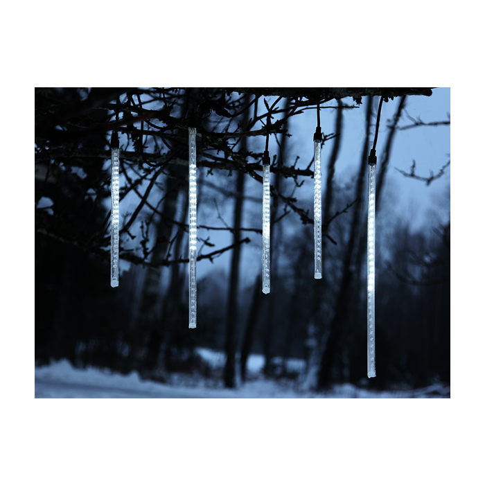 Koppelbare ijspegels LED - koel wit licht -6,75M - 136 lampjes -druppeleffect - Starterset met transformator