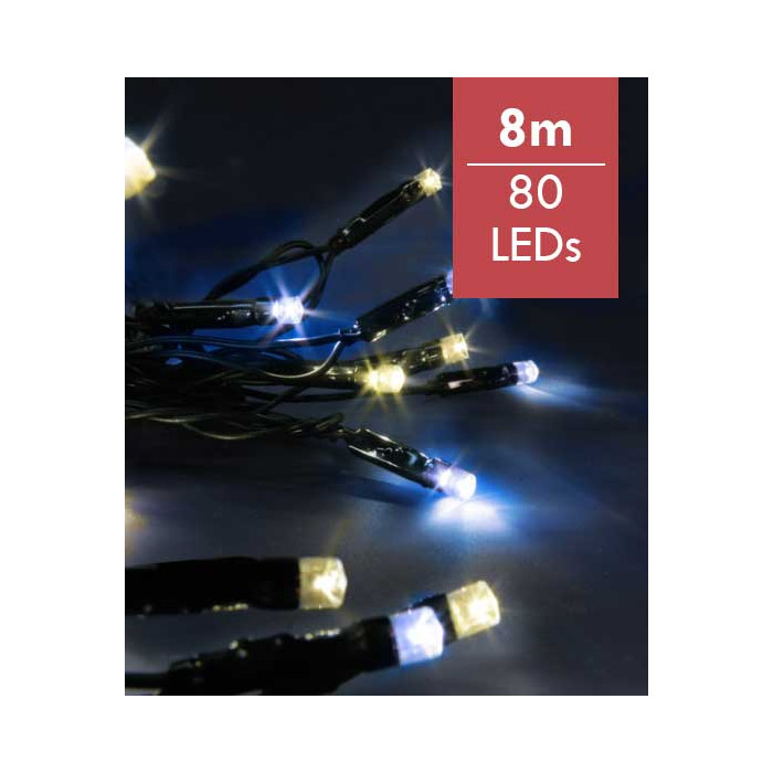 Kerstverlichting warm en koud wit - 8m - 80 LED lampjes