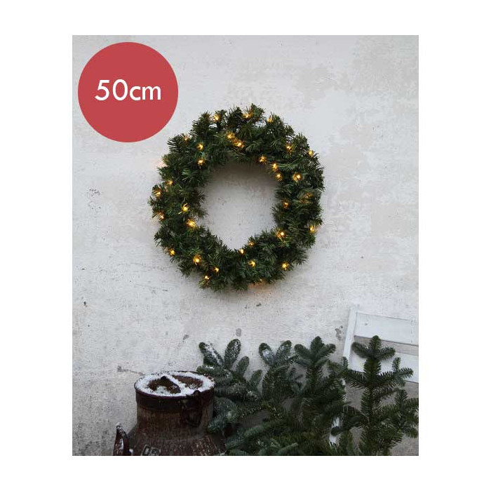 Kerstkrans / Deurkrans 50 cm met LED verlichting - 30 lampjes