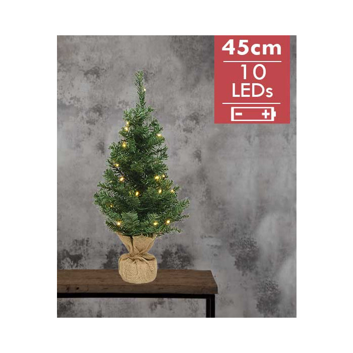 Kunstkerstboom met jute zak op batterijen - 10 micro LED lampjes - 45CM 