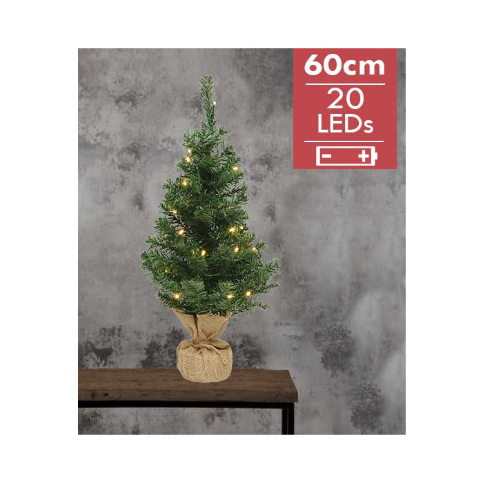 Kunstkerstboom met jute zak op batterijen - 20 micro LED lampjes - 60CM