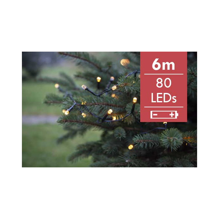 Kerstboomverlichting batterij LED Diamond String 6 m - 80 lampjes -div lichtstanden 