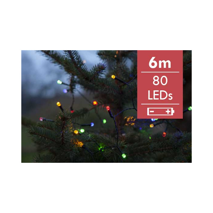 Kerstboomverlichting batterij LED Multi Diamond String 6 m - 80 lampjes -div lichtstanden 