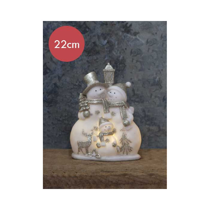 Sneeuwpop familie "Buddy" verlicht - 22cm