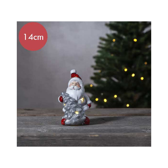 Verlichte Kerstman met boom - 14cm