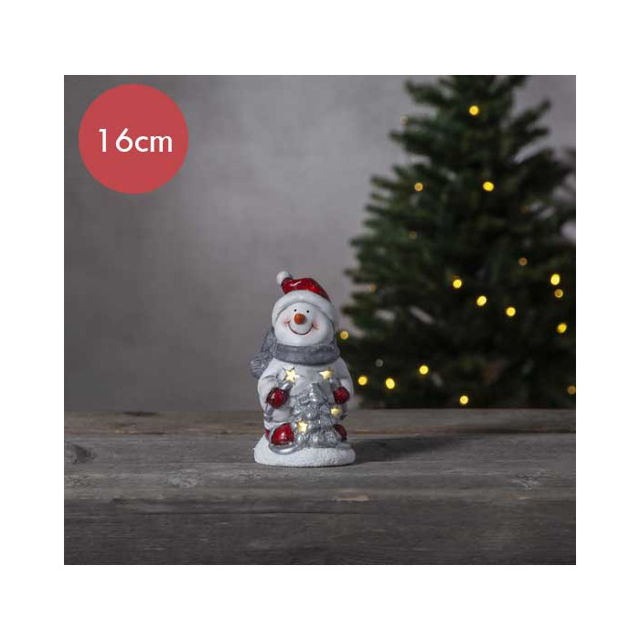 Verlichte Sneeuwpop met boom - 15cm