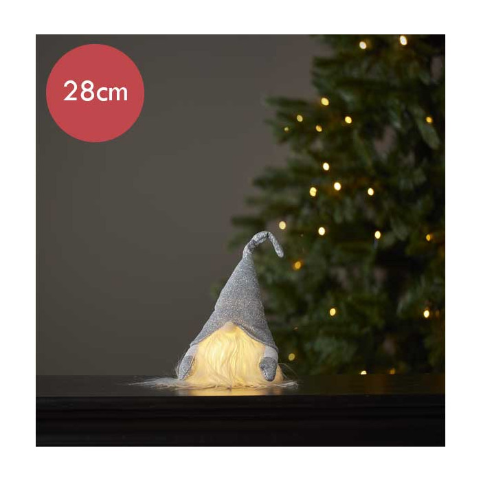 Kerstkabouter zilver met LED verlichting - 28 cm