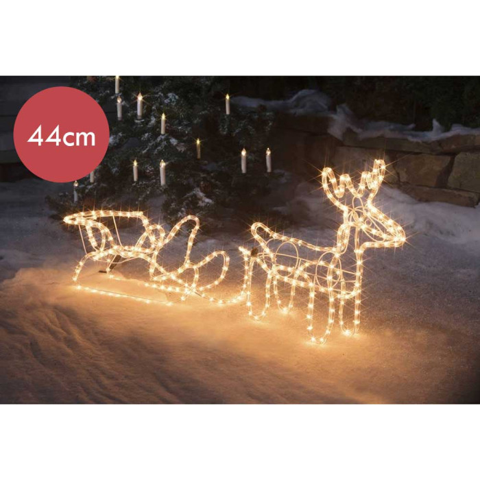 3D rendier met slee LED lichtslang - 44CM hoog - 324 lampjes - warm wit licht