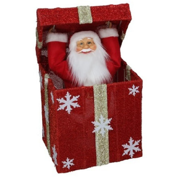 Kerstman in een rood cadeau met LED verlichting - 50 cm