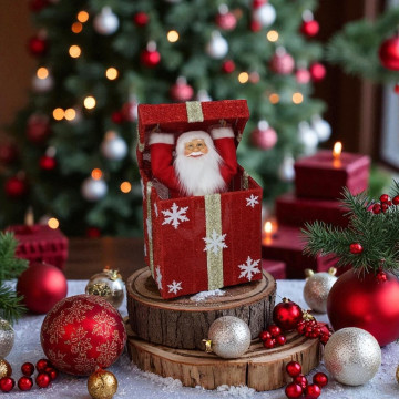 Kerstman in een rood cadeau met LED verlichting - 50 cm