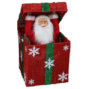 Kerstman in een rood cadeau met groen lint en LED verlichting - 50 cm